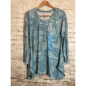 Philosophy Top Womens Large Teal Green Arrow Graphic Tunic Stretch Flowy